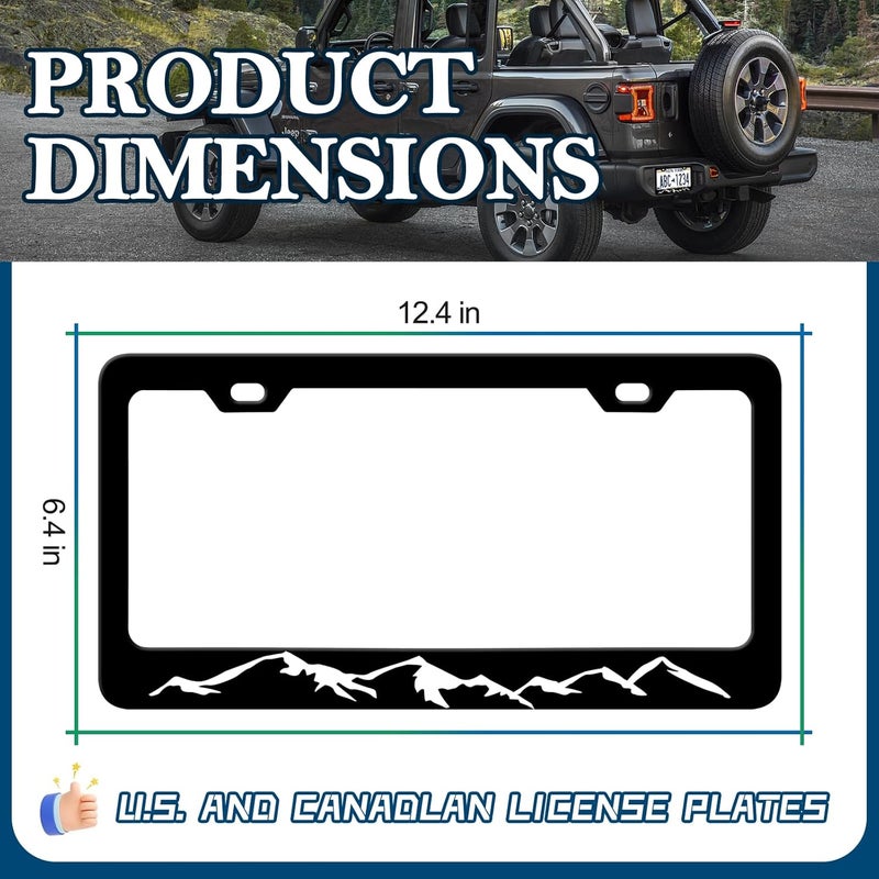 LIN KANG 2PCS Mountains License Plate Frames Mountains Raised License Plate Holder Stainless Steel Auto Parts Rust-Proof Waterproof Car Decorative Tag Frames for Standard US 12x6 Inch - Image 2